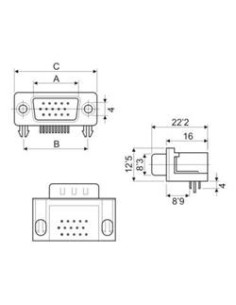 CONECTOR SUB-D HD 15 HEMBRA  CODO PCB 2