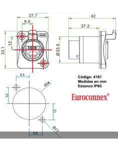 Adaptador RJ45 H/H Estanco Panel IP65 CAT6 2