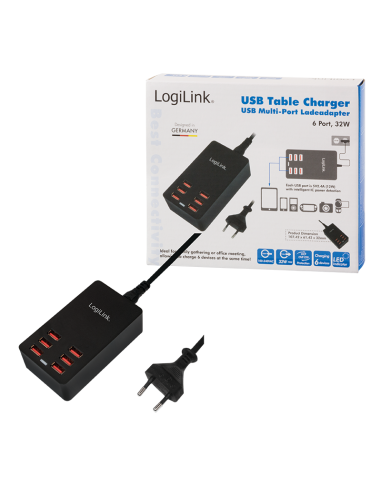 Cargador de mesa USB, 6 puertos USB, 32 W