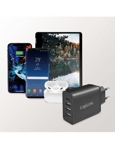 Adaptador de enchufe, 1 puerto USB-C y 3 puertos USB-A, 27 W