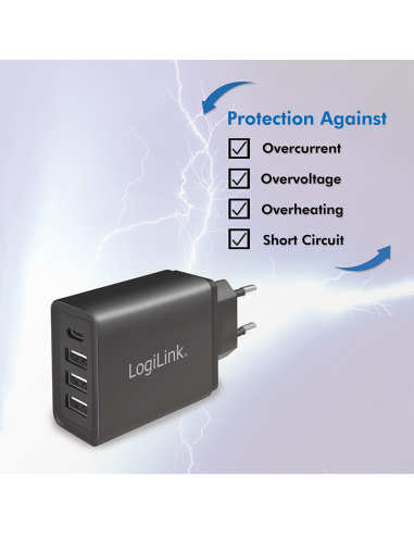 Adaptador de enchufe, 1 puerto USB-C y 3 puertos USB-A, 27 W