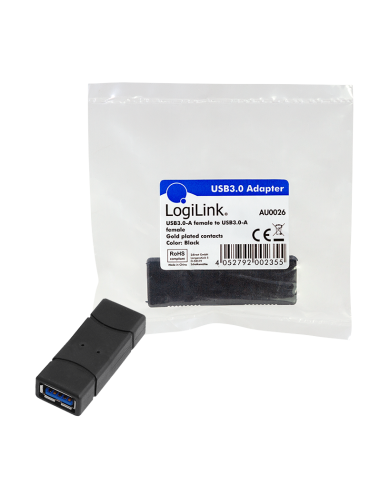 Adaptador USB 3.0, USB-A / F a USB-A / F, negro