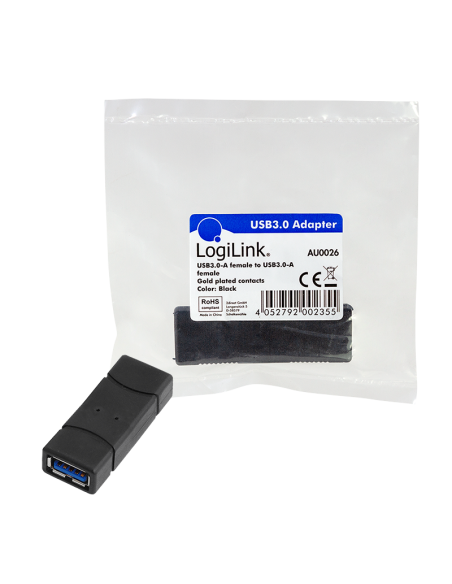 Adaptador USB 3.0, USB-A / F a USB-A / F, negro