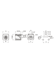 Base telefonica hembra RJ12 6/4 PCB vertical 2