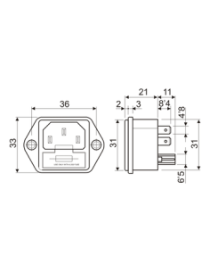 BASE MACHO C/FUSIBLE IEC320 2