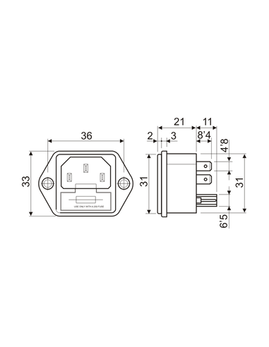 BASE MACHO C/FUSIBLE IEC320