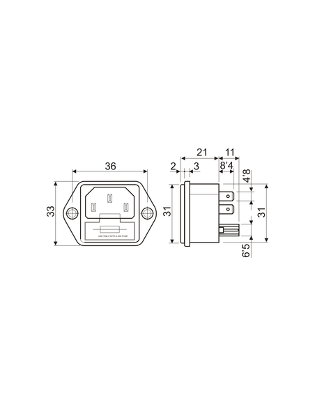 BASE MACHO C/FUSIBLE IEC320