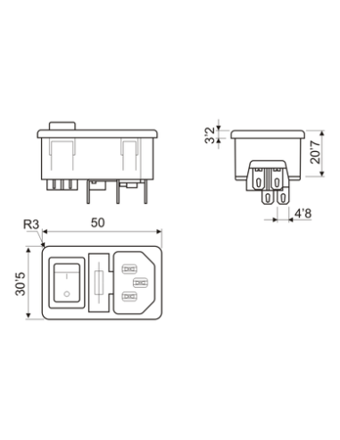 Base de conexión IEC 320 empotrable con fusible e interruptor