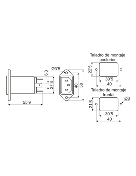 BASE Y FILTRO RED 10A/250V