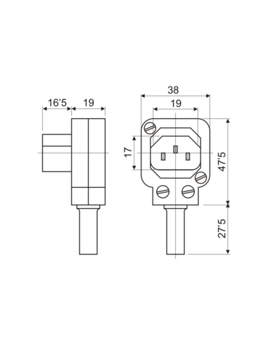 Conector IEC 320 macho acodado