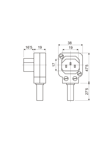 Conector IEC 320 macho acodado