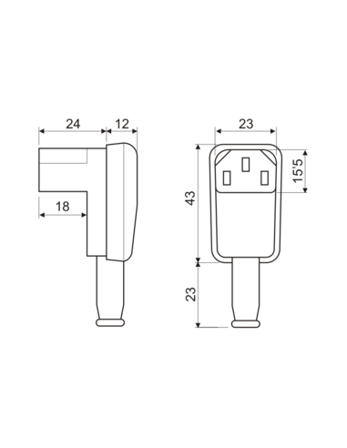 Conector IEC 320 hembra Acodado