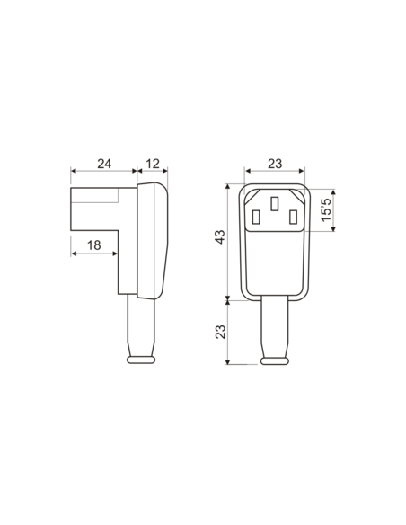 Conector IEC 320 hembra Acodado