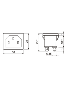 Base de conexión macho IEC empotrable. 2