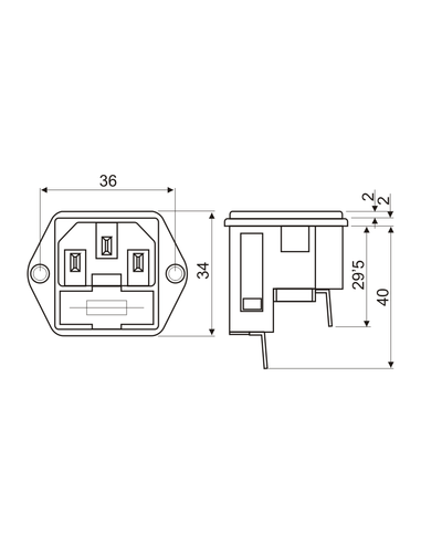 Base de conexión MACHO IEC 320 + portafusible doble
