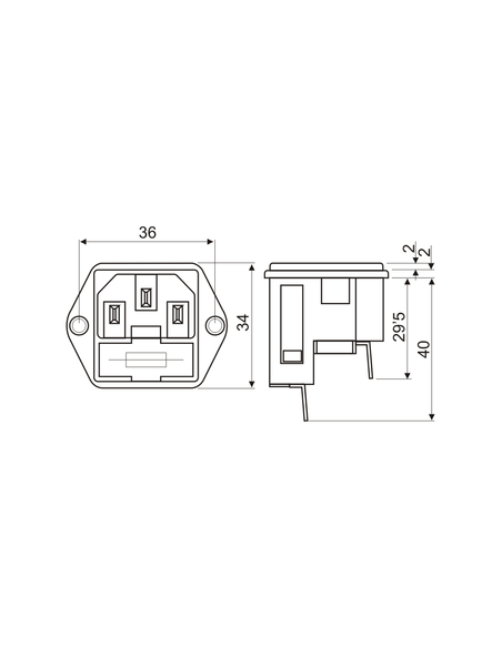 Base de conexión MACHO IEC 320 + portafusible doble