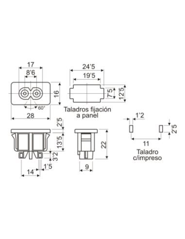 BASE TOMA CORRIENTE PARA PCB