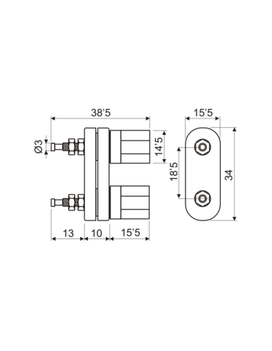 BORNE DOBLE 4MM AISLADO 30A ROJO-NEGRO