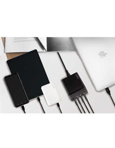 Cargador de mesa USB, 3 puertos USB-A + 1 puerto USB-C (PD), 72 W