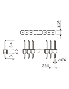 TIRA-POSTE 40 PINS MACHO PCB PASO 2.54mm STANDARD H:12mm 2