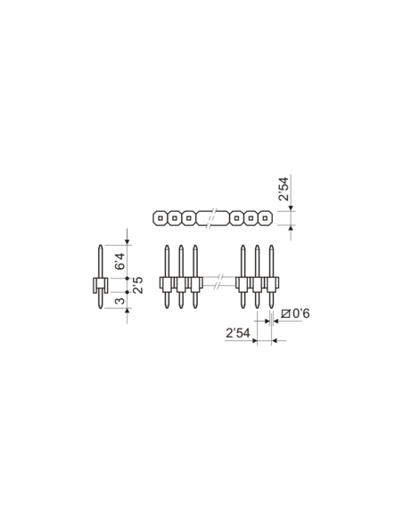 TIRA-POSTE 40 PINS MACHO PCB PASO 2.54mm STANDARD H:12mm