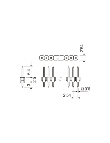 TIRA 50 PINES MACHO PASO 2.54MM