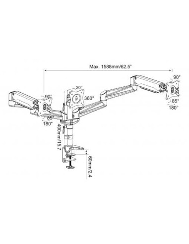 Soporte de mesa universal triple para LED/LCD con resorte de gas