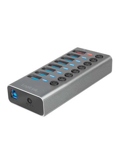 Concentrador USB 3.2 Gen 1, 7 puertos + 1 puerto de carga rápida, interruptor de encendido/apagado