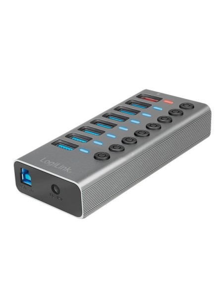 Concentrador USB 3.2 Gen 1, 7 puertos + 1 puerto de carga rápida, interruptor de encendido/apagado