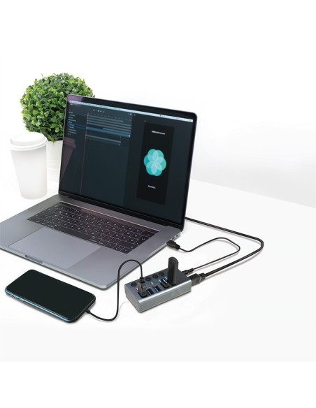 Concentrador USB 3.2 Gen 1, 7 puertos + 1 puerto de carga rápida, interruptor de encendido/apagado