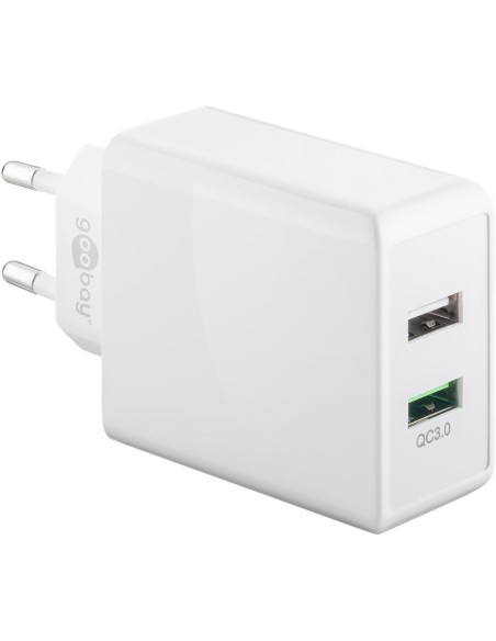 Cargador rápido USB dual USB/QC3.0 (28 W), blanco