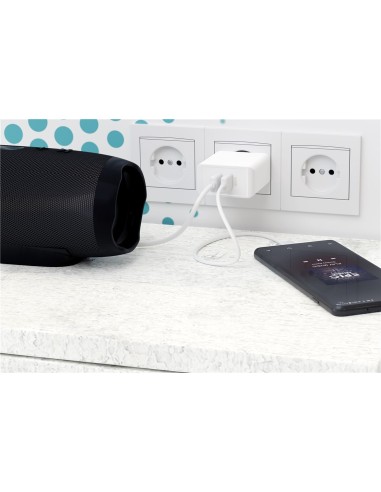 Cargador rápido USB dual USB/QC3.0 (28 W), blanco