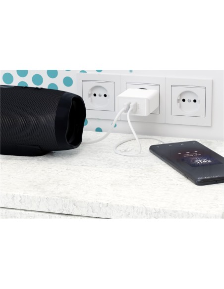 Cargador rápido USB dual USB/QC3.0 (28 W), blanco