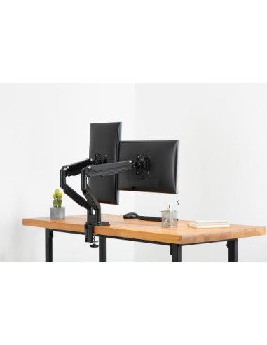 Soporte de monitor universal doble con muelle neumático y fijación a presión
