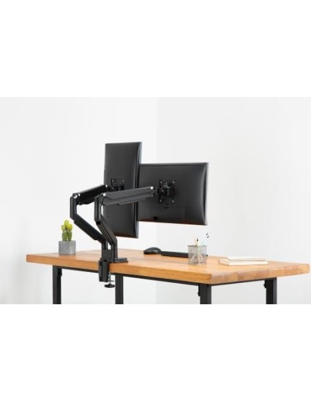 Soporte de monitor universal doble con muelle neumático y fijación a presión