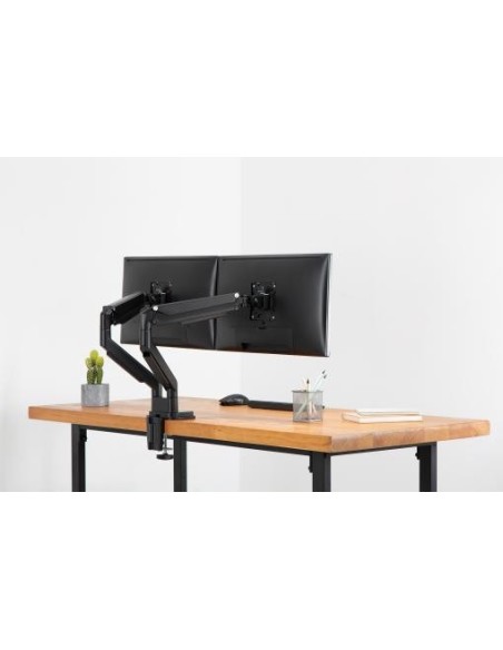 Soporte de monitor universal doble con muelle neumático y fijación a presión