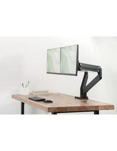 Soporte de monitor universal doble con muelle neumático y fijación a presión