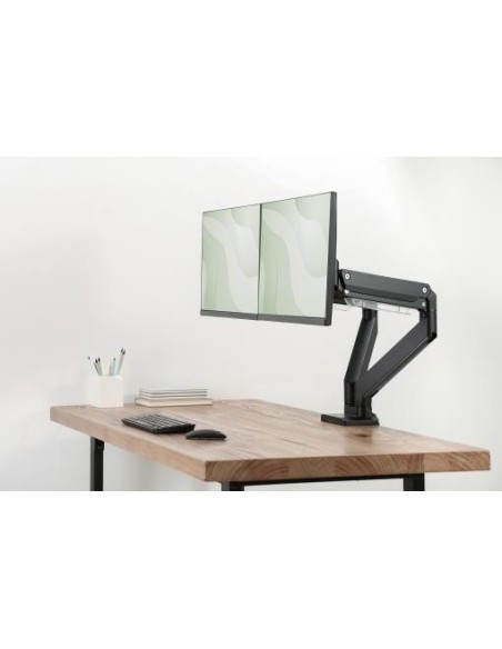 Soporte de monitor universal doble con muelle neumático y fijación a presión