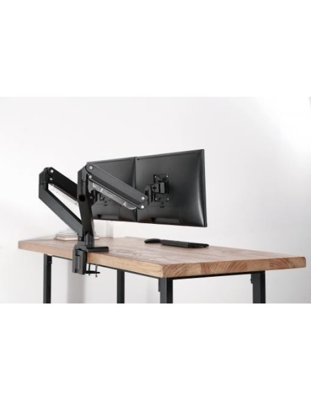 Soporte de monitor universal doble con muelle neumático y fijación a presión