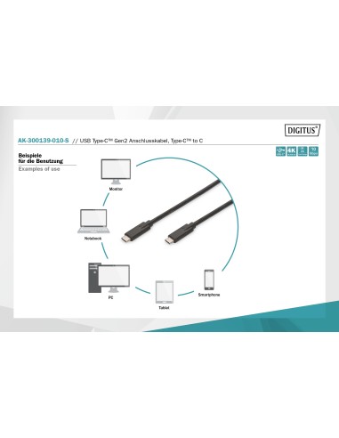Cable USB Type-C, Type-C a C M/M, 1 m, con todas las funciones, Gen 2, 5 A, 10 GB,