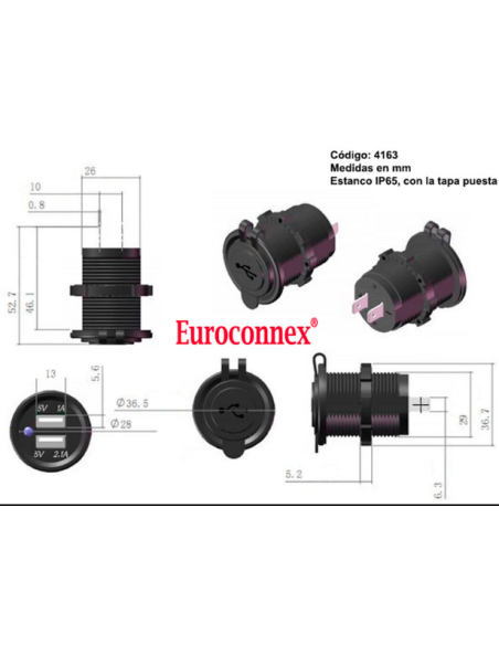 Adaptador USB dual con tapa para carga