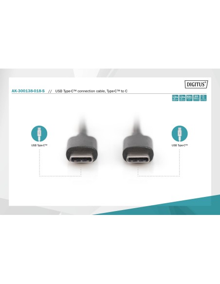 Cable USB type C to C M/M, 1.8m, 3A, 480MB, Version 2.0