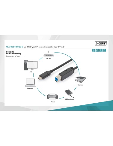 Cable USB type C to B M/M, 1.0m, Gen2, 3A,10GB,Version,3.1
