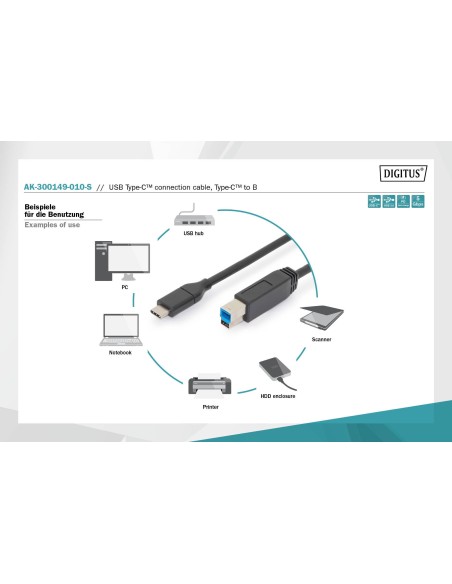 Cable USB type C to B M/M, 1.0m, Gen2, 3A,10GB,Version,3.1