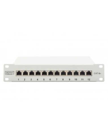 Patch panel CAT 6A, apantallado, 12 puertos 1UA, 10", gris