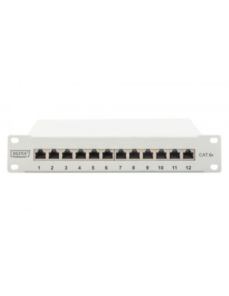 Patch panel CAT 6A, apantallado, 12 puertos 1UA, 10", gris