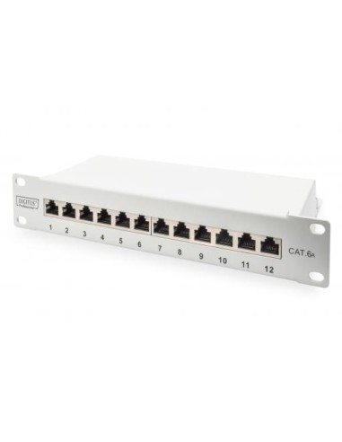 Patch panel CAT 6A, apantallado, 12 puertos 1UA, 10", gris