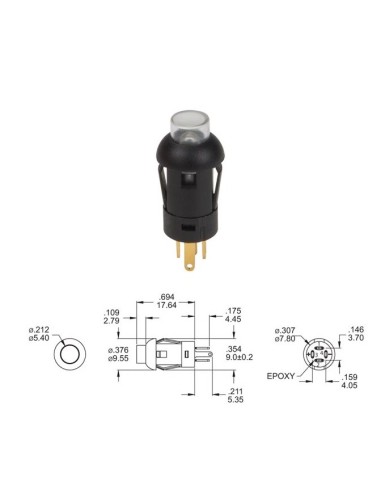 MINI PULSADOR REDONDO - SPST OFF-(ON) - 1P - LED BLANCO