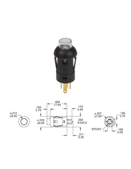 MINI PULSADOR REDONDO - SPST OFF-(ON) - 1P - LED BLANCO