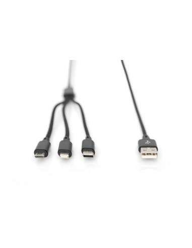 Cable de carga 3 en 1, USB-A - Lightning + Micro USB + USB-C